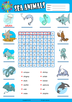 Sea Animals ESL Printable Worksheets For Kids 1